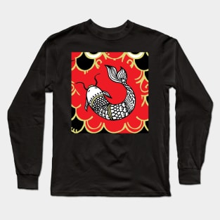 Persevere /Red-Black  Chinoiserie Carp / Koi Fish Long Sleeve T-Shirt